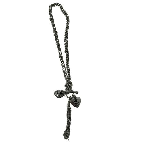 Juicy Couture Toggle necklace heart locket tassel sliver‎ tone - Picture 1 of 2